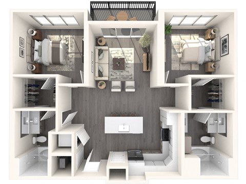 Floor plan for 2 beds, 2 baths, 1135 sqft